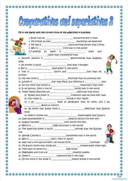 Comparison of adjectives. Interactive worksheet | TopWorksheets