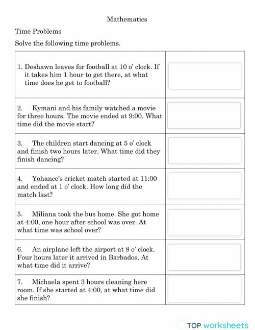 Mathematics Time Problem. Interactive worksheet TopWorksheets