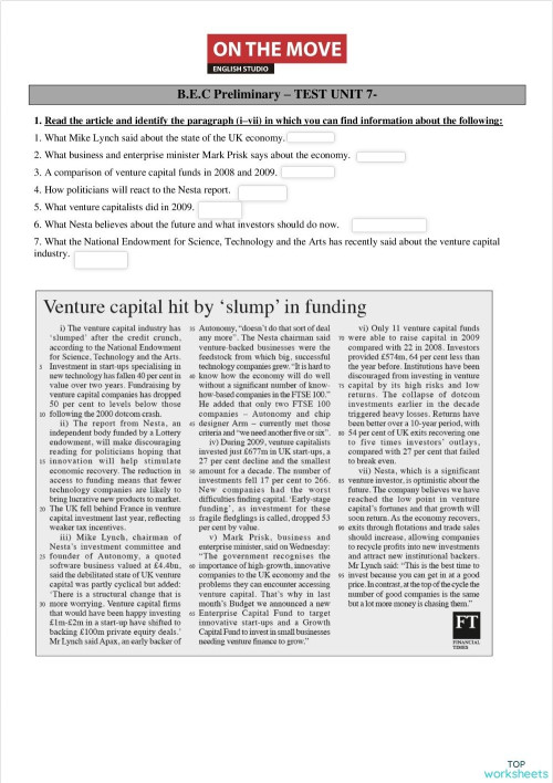 BEC P Test Unit 7. Interactive worksheet | TopWorksheets