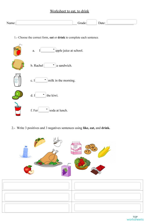 Worksheet drink eat. Interactive worksheet | TopWorksheets