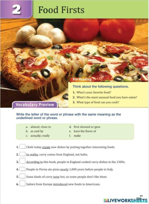 Food firsts. Interactive worksheet | TopWorksheets