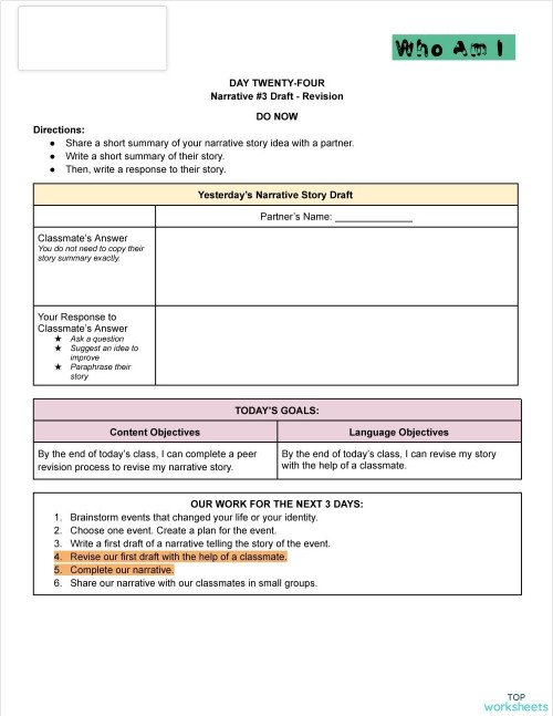 ESL 2 Unit 1 Day 24 (Print Hard Copy). Interactive worksheet ...