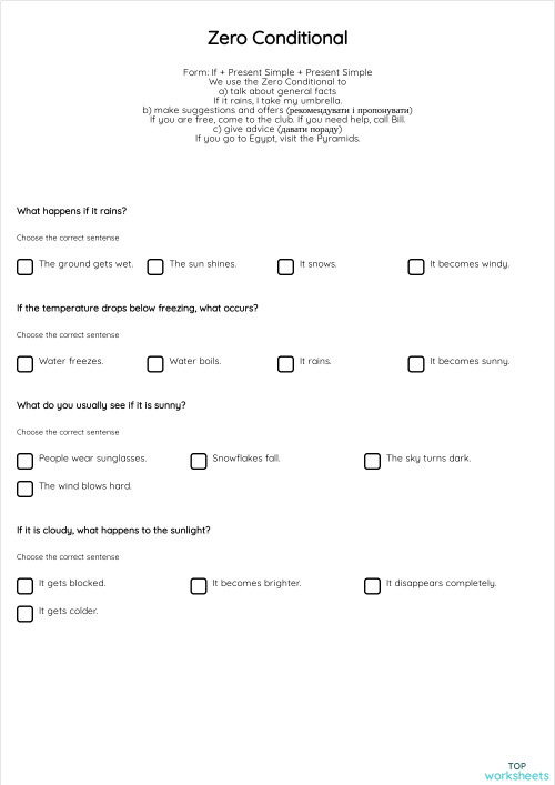 Zero Conditional. Interactive worksheet | TopWorksheets