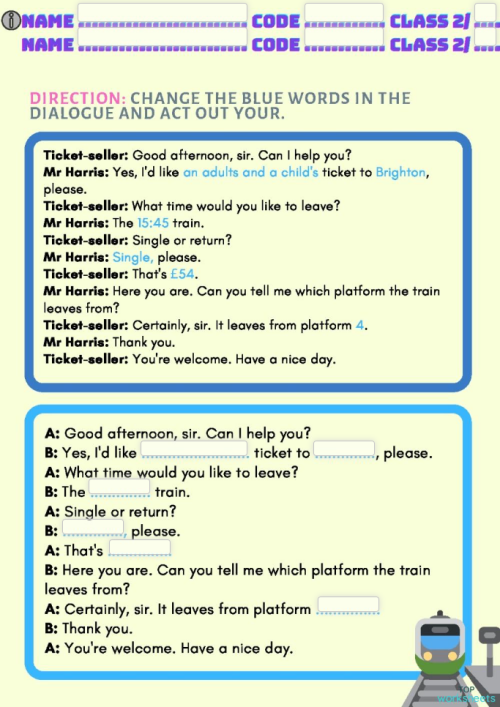 Buying A Train Ticket Assisgment 2 TopWorksheets