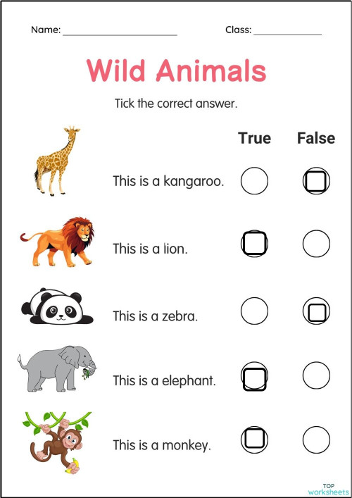 Wild animals true or false. Interactive worksheet | TopWorksheets
