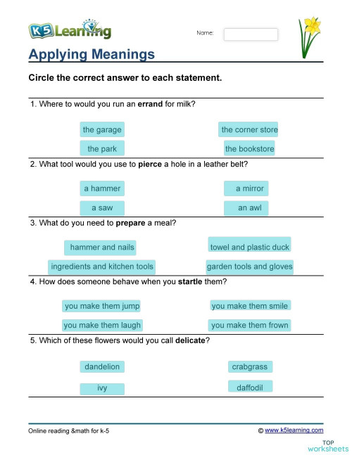 Vocabulary Apply Meanings. Interactive worksheet | TopWorksheets