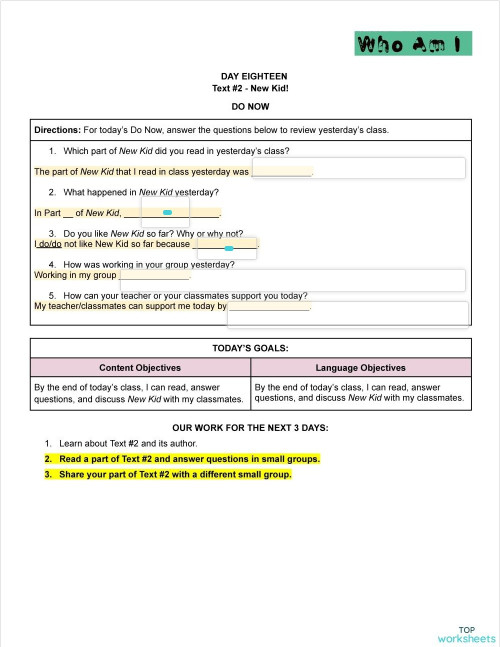 ESL 2 Unit 1 Day 18. Interactive worksheet | TopWorksheets