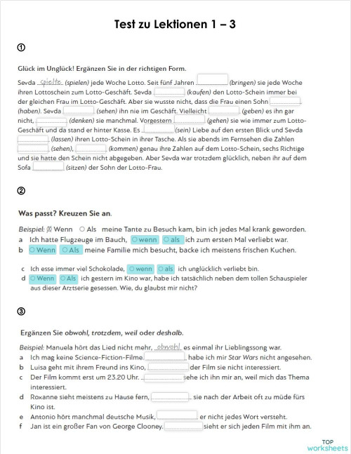 Deutsch: interaktive Arbeitsblätter und Online-Übungen | TopWorksheets