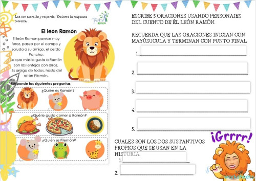 EL LEÓN RAMÓN_1°B PRIMARIA_MAESTRA SAWI. Ficha interactiva | TopWorksheets