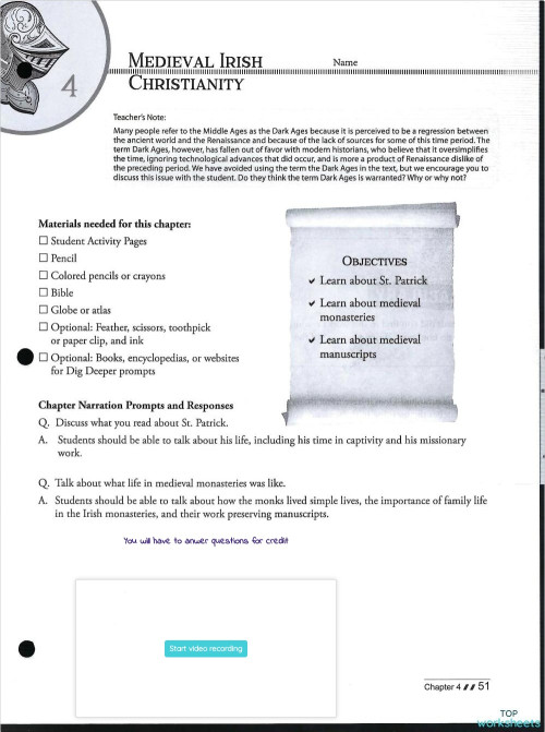 Chapter 4: Medieval Irish Christianity Pg 51-52. Interactive worksheet ...