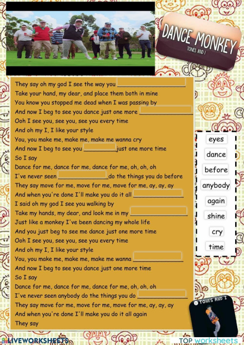 Dance monkey. Interactive worksheet | TopWorksheets