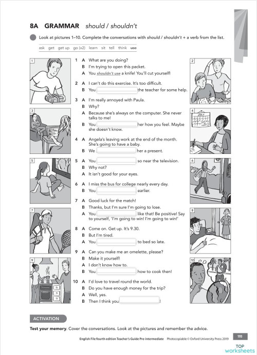 PGE(8A:Grammar -should/shouldn't). Interactive worksheet | TopWorksheets