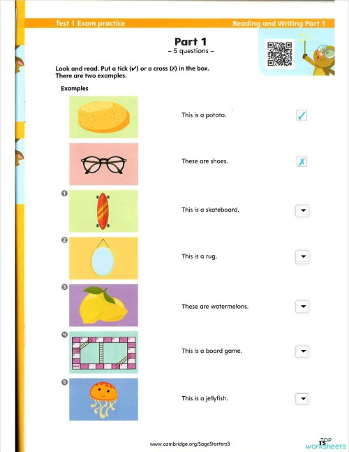 Starters Mini Trainer Test 1 Reading And Writing Interactive