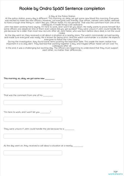 Rookie by Ondra Spáčil Vocabulary. Interactive worksheet | TopWorksheets