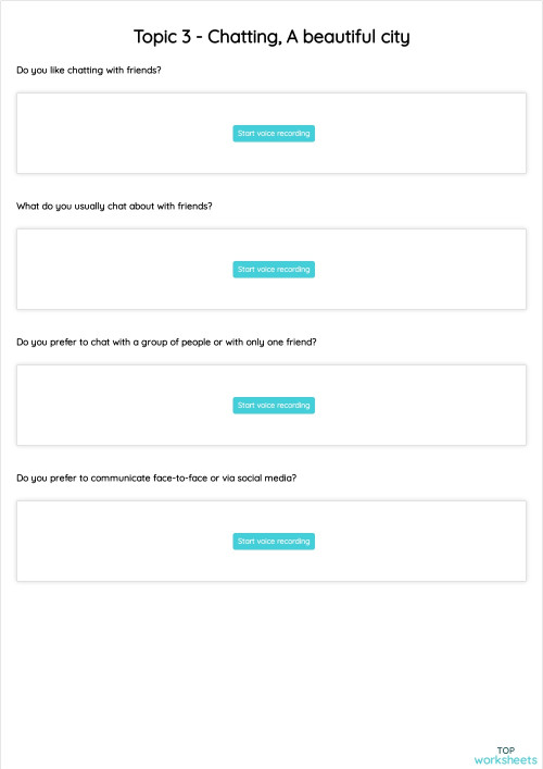 Topic 3 - Chatting, A beautiful city. Interactive worksheet | TopWorksheets