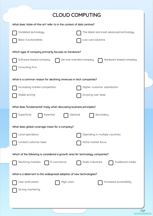 CLOUD COMPUTING. Interactive worksheet | TopWorksheets