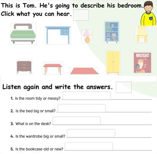 Tom's bedroom. Interactive worksheet | TopWorksheets