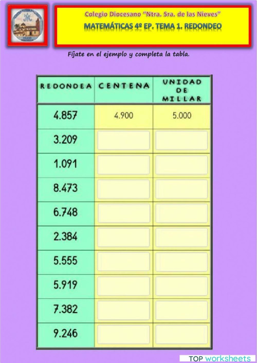 Tema 1. Redondeo. Ficha interactiva | TopWorksheets
