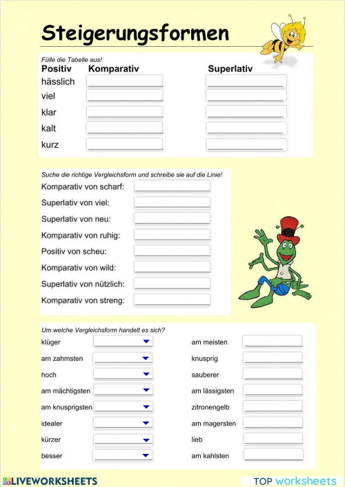 Steigerungsformen der Adjektive. Interaktives Arbeitsblatt | TopWorksheets