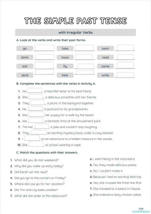 Simple Past - Irregular verbs. Interactive worksheet | TopWorksheets