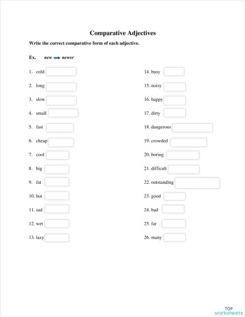 Comparative Adjectives-Exercise 1. Interactive worksheet | TopWorksheets