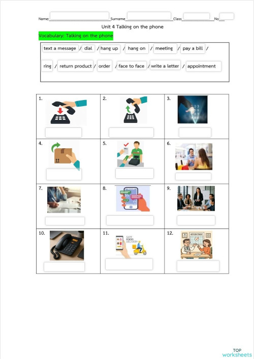 vocabulary unit 4 talking on the phone. Interactive worksheet ...