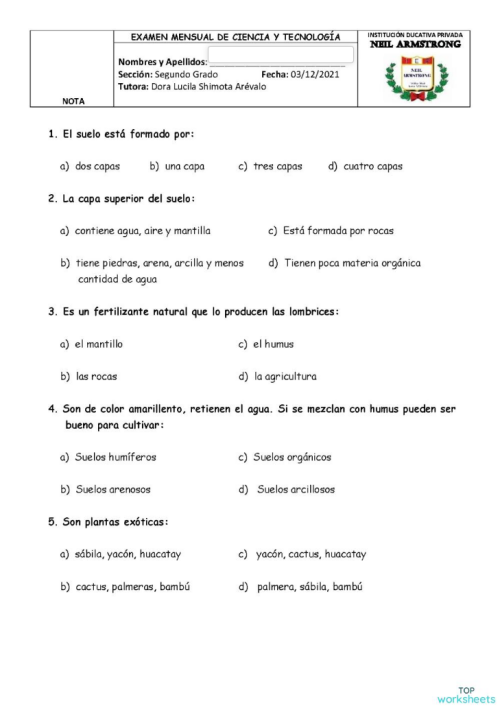 EXAMEN MENSUAL NOVIEMBRE CIENCIA Y TECNOLOGÍA. Ficha interactiva ...
