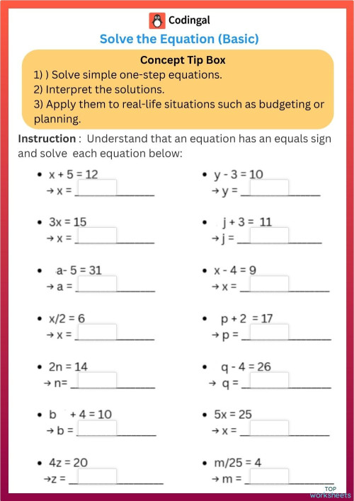 M_G06M08L33_WC01_Solving_Simple_Equations_1. Interactive worksheet ...