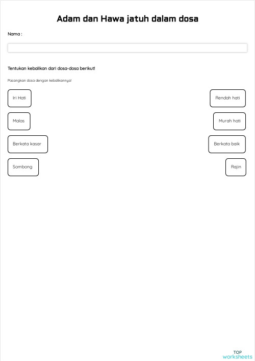 Adam dan Hawa jatuh dalam dosa. Interactive worksheet | TopWorksheets
