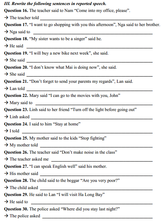 REPORTED SPEECH 02. Interactive worksheet | TopWorksheets