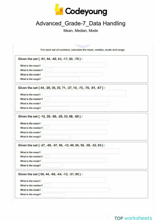 Mean, Median, Mode Advanced. Interactive worksheet | TopWorksheets