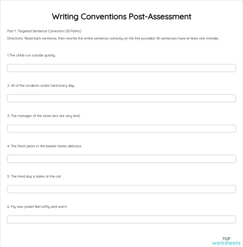 Writing Conventions Post-Assessment. Interactive worksheet | TopWorksheets