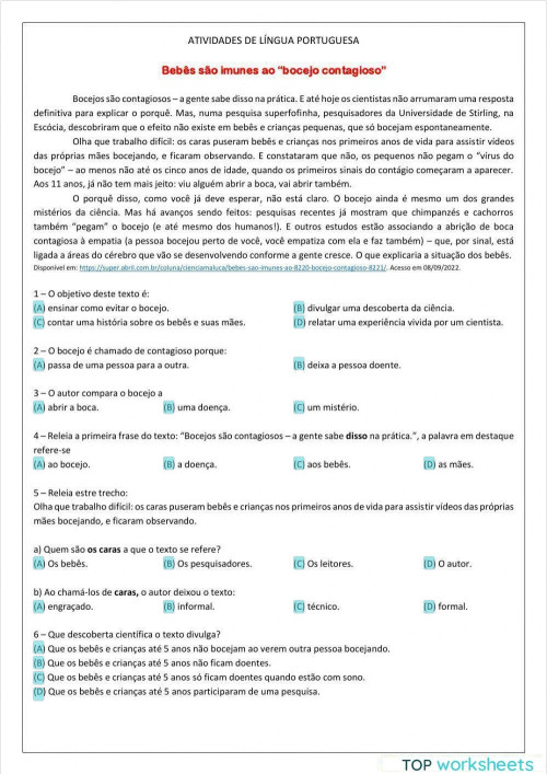 Artigo de divulgação científica. Ficha interativa | TopWorksheets