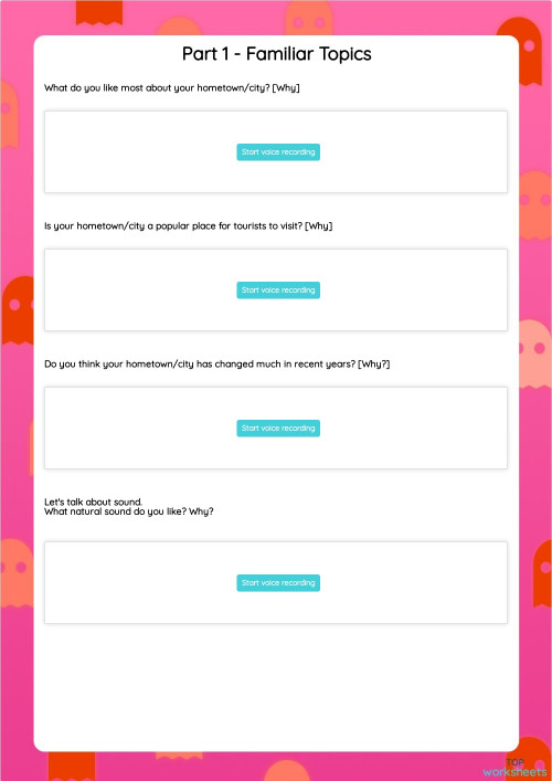 Part 1 Familiar Topics. Interactive worksheet TopWorksheets