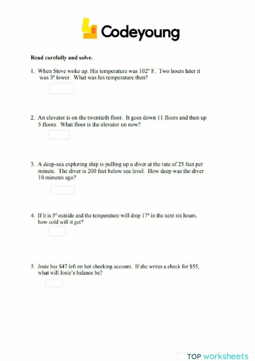 Addition Subtraction Contextual Problems Cw Interactive Worksheet