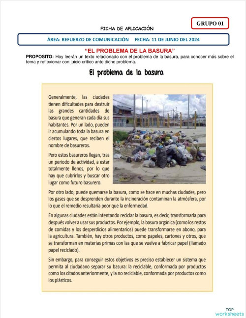 El problema de la basura - 1. Ficha interactiva | TopWorksheets