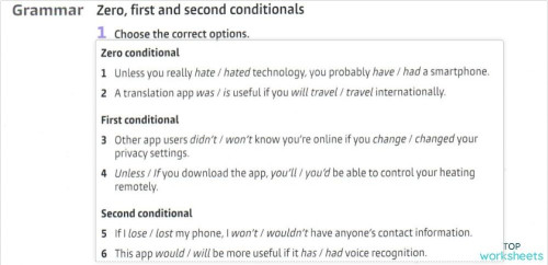 revision ( conditionals/linkers/word-building). Interactive worksheet ...