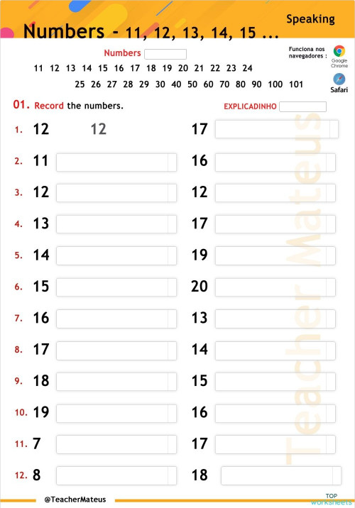 FF 1 - Unit 13 - 13 - NUMBERS - 05 - 11 to 19 - Speaking. Interactive ...