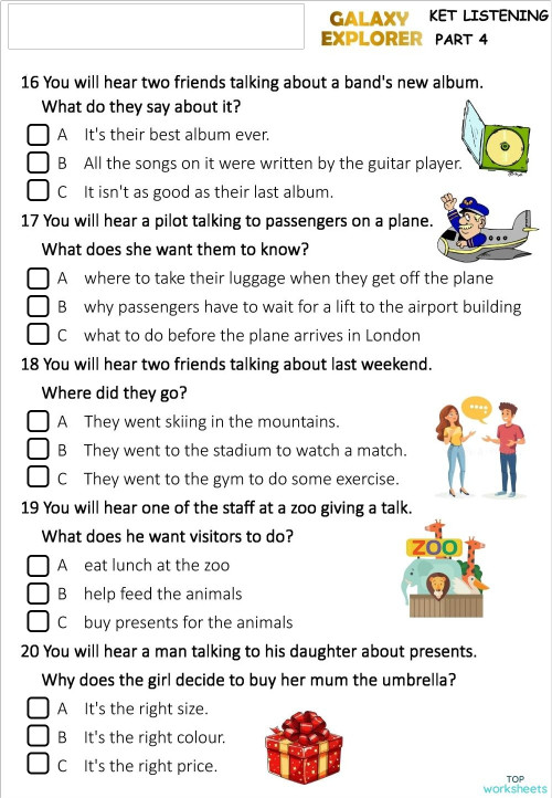 Listening practice 4.5. Interactive worksheet | TopWorksheets