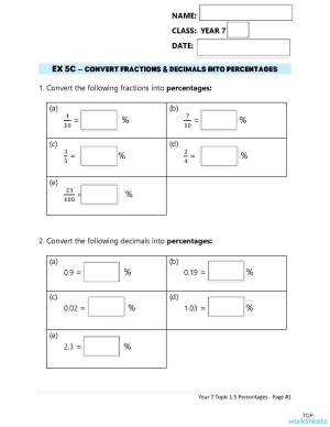 Fraction & Decimal to Percentage. Interactive worksheet | TopWorksheets