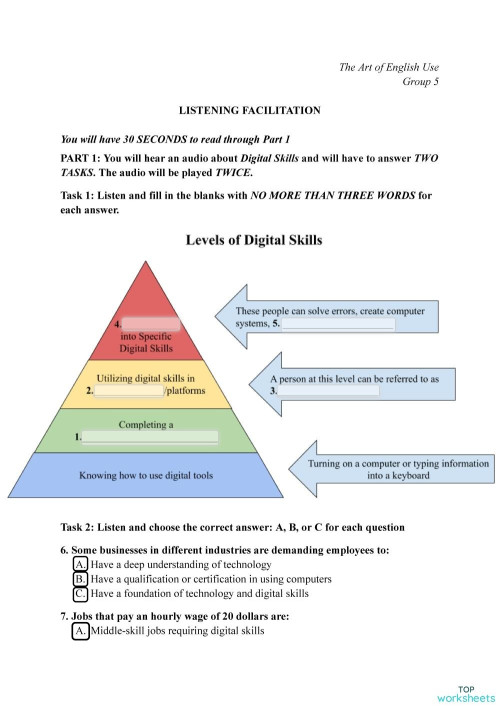 Group 5 Listening Facilitation #6. Interactive worksheet | TopWorksheets