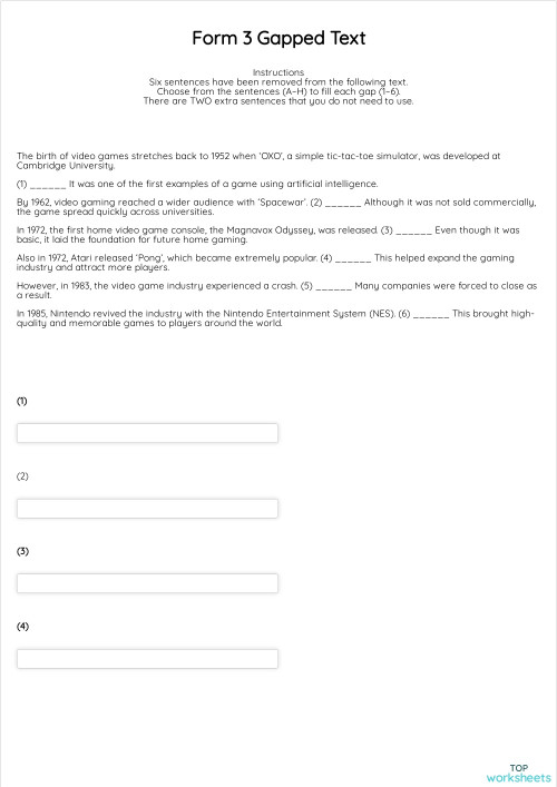 Form 3 Gapped Text. Interactive worksheet | TopWorksheets