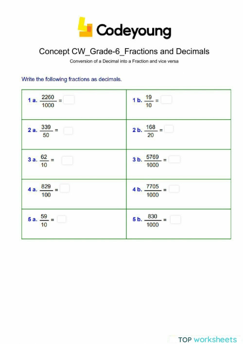 Conversion of a Decimal into a Fraction and vice versa Concept CW ...