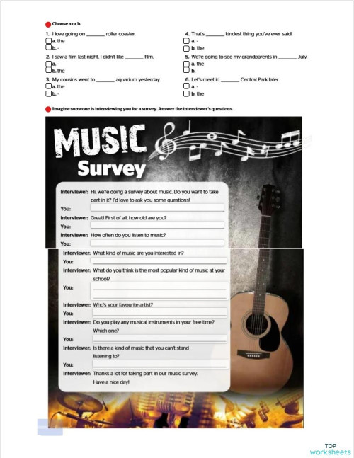 Homework 05/11 (The Article the, Music survey). Interactive worksheet ...