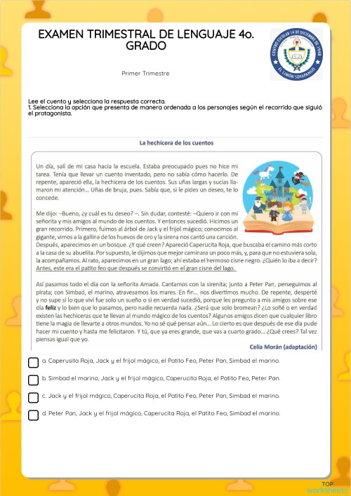 EXAMEN TRIMESTRAL DE LENGUAJE 4o. GRADO. Ficha interactiva | TopWorksheets