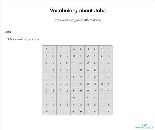 Vocabulary about Jobs. Interactive worksheet | TopWorksheets