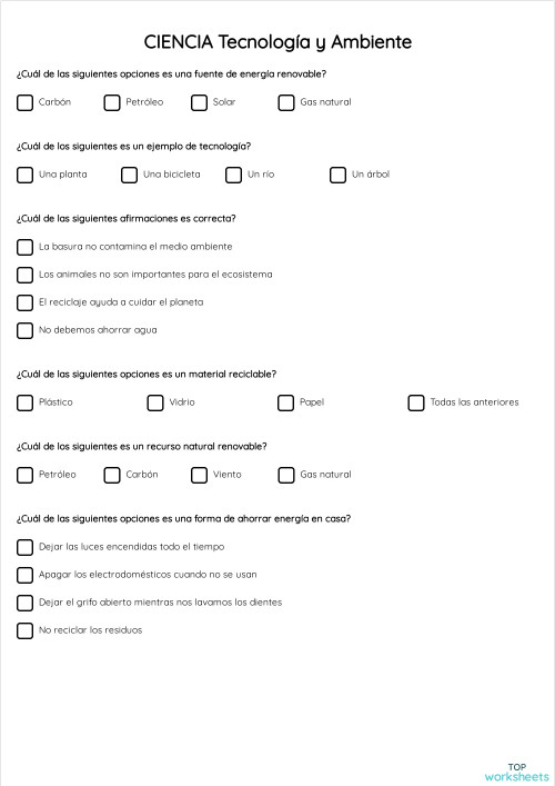 CIENCIA Tecnología y Ambiente. Ficha interactiva | TopWorksheets
