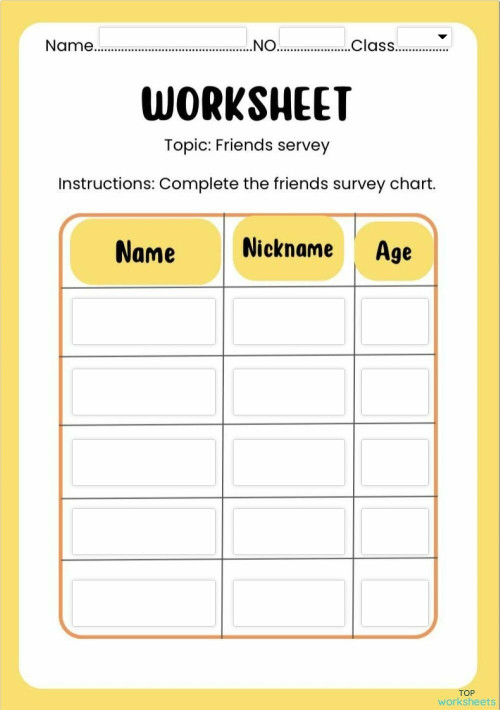 Friends servey. Interactive worksheet | TopWorksheets