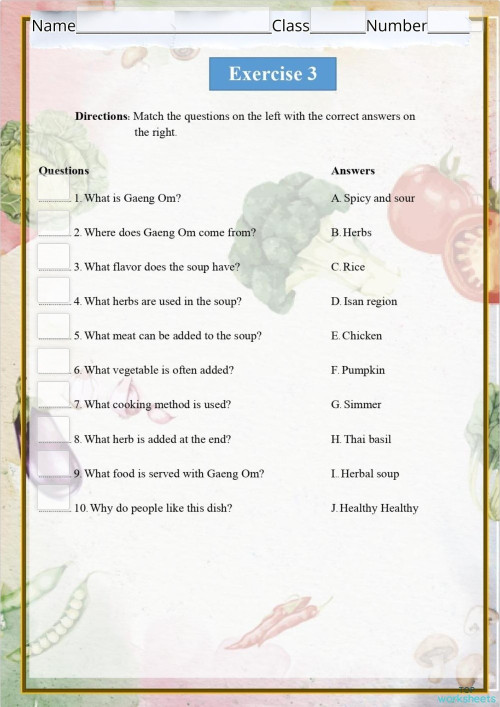 Gaeng Omm (Isan Curry Soup) Exercise 3. Interactive worksheet ...