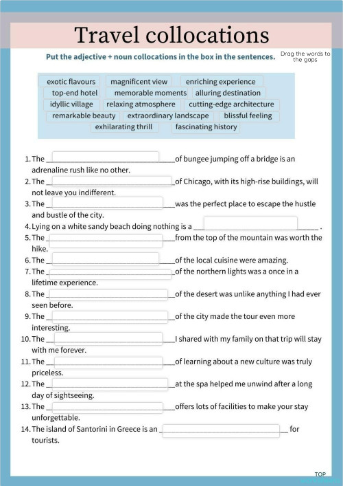 Travel extra topic. Ficha interactiva | TopWorksheets